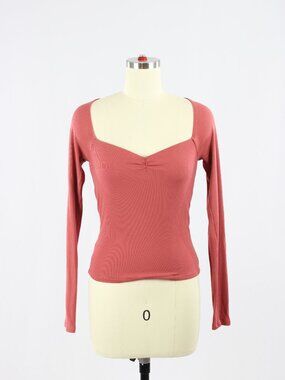 Aritzia WILFRED Waterfront Rhodon Pink Ribbed Jersey Long Sleeve T-Shirt, Size S